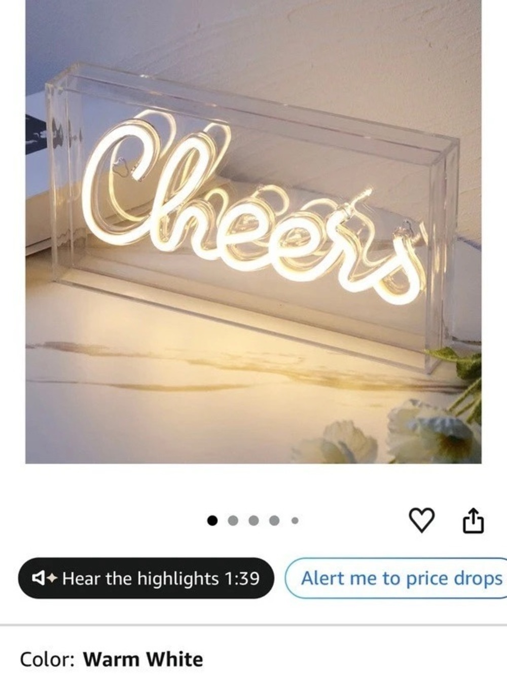 Cheers LED Neon Acrylic Light Box Sign Cheers Light-Up Sign in White Like New